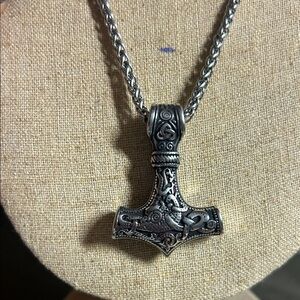 Stainless Thor’s Hammer Pendant Necklace 24 inch chain